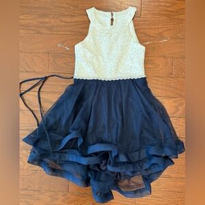 Elegant White and Navy Girl’s Dress